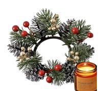 Hjatirace Christmas Candle Wreath - Christmas Artificial Red Berry Candle Ring,Rugged Construction Wreath Decor for Door Handle, Window, Dinner Table, Mantel, Shelf