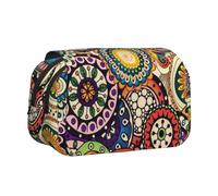 HJBNW Ethnic Circles Floral Pattern Pencil Case Multi- Slot Pencil Pouch Big Capacity Pencil Bag Portable Makeup Bag for Men Women