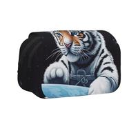 HJBNW Little Tiger in Space Pencil Case Multi- Slot Pencil Pouch Big Capacity Pencil Bag Portable Makeup Bag for Men Women