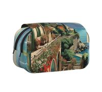 HJBNW Mediterranean Summer Pencil Case Multi- Slot Pencil Pouch Big Capacity Pencil Bag Portable Makeup Bag for Men Women