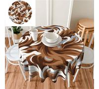 HJBNW Tablecloth Brown and White Round Table Cloth Waterproof Wrinkle Free Tablecloths Washable Dining Table Cloths 60 in Decorative Table Cover for Banquets Party Wedding