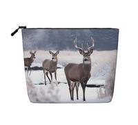 HJBNW Travel Makeup Bag for Women Large Capacity Cosmetic Bags Waterproof Portable Toiletry Bag Deer on frozen wilderness Make Up Bags with Zipper Aesthetic Makeup Organizer for Ladies Gift, Black