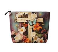 HJBNW Travel Makeup Bag for Women Large Capacity Cosmetic Bags Waterproof Portable Toiletry Bag Flower branches on the cross Make Up Bags with Zipper Aesthetic Makeup Organizer for Ladies Gift, Black