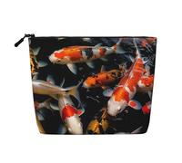 HJBNW Travel Makeup Bag for Women Large Capacity Cosmetic Bags Waterproof Portable Toiletry Bag Japan Fancy Koi Carp Fishes Make Up Bags with Zipper Aesthetic Makeup Organizer for Ladies Gift, Black