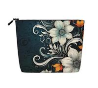 HJBNW Travel Makeup Bag for Women Large Capacity Cosmetic Bags Waterproof Portable Toiletry Bag Novelty Boho Abstract Flowers Make Up Bags with Zipper Aesthetic Makeup Organizer for Ladies Gift, Black