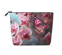 HJBNW Travel Makeup Bag for Women Large Capacity Cosmetic Bags Waterproof Portable Toiletry Bag Orchid Flower Butterfly Spring Make Up Bags with Zipper Aesthetic Makeup Organizer for Ladies Gift