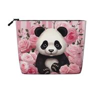 HJBNW Travel Makeup Bag for Women Large Capacity Cosmetic Bags Waterproof Portable Toiletry Bag Panda Rose Flowers White Stripe Make Up Bags with Zipper Aesthetic Makeup Organizer for Ladies Gift