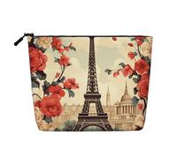 HJBNW Travel Makeup Bag for Women Large Capacity Cosmetic Bags Waterproof Portable Toiletry Bag Paris Vintage Floral Make Up Bags with Zipper Aesthetic Makeup Organizer for Ladies Gift, Black, One