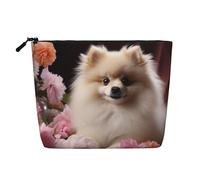 HJBNW Travel Makeup Bag for Women Large Capacity Cosmetic Bags Waterproof Portable Toiletry Bag Pomeranian and Flowers Make Up Bags with Zipper Aesthetic Makeup Organizer for Ladies Gift, Black, One