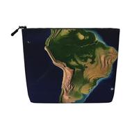 HJBNW Travel Makeup Bag for Women Large Capacity Cosmetic Bags Waterproof Portable Toiletry Bag South America Satellite Image Make Up Bags with Zipper Aesthetic Makeup Organizer for Ladies Gift, Black