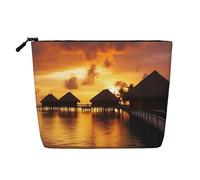 HJBNW Travel Makeup Bag for Women Large Capacity Cosmetic Bags Waterproof Portable Toiletry Bag Tahiti Resort Sunset Peel Make Up Bags with Zipper Aesthetic Makeup Organizer for Ladies Gift, Black