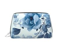 HJBNW Travel Makeup Bag Large Capacity Cosmetic Bags Waterproof Portable Toiletry Bag Blue Flower Floral Pattern Roses Make Up Bags with Zipper Aesthetic Makeup Case Organizer for Women, Silver, One