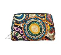 HJBNW Travel Makeup Bag Large Capacity Cosmetic Bags Waterproof Portable Toiletry Bag Ethnic Circles Floral Pattern Make Up Bags with Zipper Aesthetic Makeup Case Organizer for Women, Silver, One Size