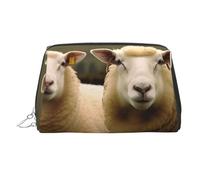 HJBNW Travel Makeup Bag Large Capacity Cosmetic Bags Waterproof Portable Toiletry Bag Two White Sheep Make Up Bags with Zipper Aesthetic Makeup Case Organizer for Women, Silver, One Size