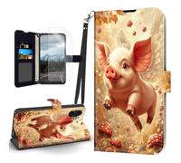 HJCYXJLK Case for iPhone 16,Flip PU Leather Phone Wallet Case with Card Holder & Kickstand,Magnetic Clasp Shockproof Protective Cover for iPhone 16,Flying Pig Mushroom Dream