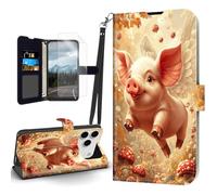 HJCYXJLK Case for iPhone 17 Pro Max,Flip PU Leather Phone Wallet Case with Card Holder & Kickstand,Magnetic Clasp Shockproof Protective Cover for iPhone 17 Pro Max,Flying Pig Mushroom Dream