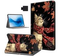 HJCYXJLK Case for Kindle Paperwhite 11th Generation 2021, PU Leather for Kindle 11th 2021 Tablet Case, Shockproof Folio Stand E-Book Protective Cover, Auto Sleep/Wake, Maple Leaf Cute Cat