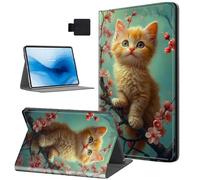 HJCYXJLK Case for Kindle Scribe 10.2 Inch 2022/2024,PU Leather for Kindle Scribe 2022/2024 Tablet Case,Shockproof Folio Stand E-Book Protective Cover,Auto Sleep/Wake,Cherry Blossom Cat Orange