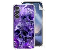 HJCYXJLK Case for Samsung Galaxy A15,Clear Shockproof TPU Cover,Lightweight Slim Protective with Anti-Fall Four Corner Protection,Screen Protector,Purple Mist Skulls Design for A15