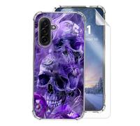 HJCYXJLK Case for Samsung Galaxy A17,Clear Shockproof TPU Cover,Lightweight Slim Protective with Anti-Fall Four Corner Protection,Screen Protector,Purple Mist Skulls Design for A17
