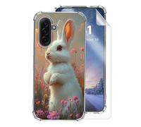 HJCYXJLK Case for Samsung Galaxy A17,Clear Shockproof TPU Cover,Lightweight Slim Protective with Anti-Fall Four Corner Protection,Screen Protector,Flower Field White Rabbit Design for A17