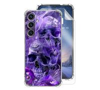 HJCYXJLK Case for Samsung Galaxy S24 Plus,Clear Shockproof TPU Cover,Lightweight Slim Protective with Anti-Fall Four Corner Protection,Purple Mist Skulls Design for S24 Plus