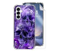HJCYXJLK Case for Samsung Galaxy S25 FE,Clear Shockproof TPU Cover,Lightweight Slim Protective with Anti-Fall Four Corner Protection,Screen Protector,Purple Mist Skulls Design for S25 FE