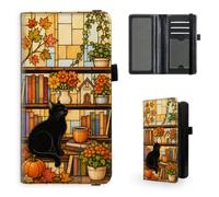 HJCYXJLK Checkbook Cover for Women & Men-Q2, Autumn Library Black Cat, 7.28*3.93 inch, Modern