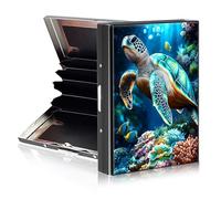 HJCYXJLK Credit Card Holder Metal Wallet for Women Men, Slim RFID Blocking Metal Credit Card Protector, Hard Aluminum Business ID Case Wallet with 6 Card Slots 18, Sea Turtle Glide, 3.74 x 2.56 x 0.5