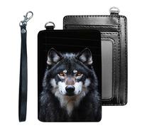 HJCYXJLK Credit Holder Slim Wallet, PU Leather RFID Blocking, Women & Men Front Pocket Small Card Holder, Credit Card Wallet with Wristlet, Convenient Travel Business-22, Wolf Portrait Art, Modern