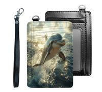 HJCYXJLK Credit Holder Slim Wallet, PU Leather RFID Blocking, Women & Men Front Pocket Small Card Holder, Credit Card Wallet with Wristlet, Convenient Travel Business-26, Golden Hour Dolphin, Modern