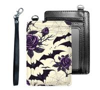 HJCYXJLK Credit Holder Slim Wallet, PU Leather RFID Blocking, Women & Men Front Pocket Small Card Holder, Credit Card Wallet with Wristlet, Convenient Travel Business-23, Gothic Bat Rose, Modern