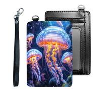 HJCYXJLK Credit Holder Slim Wallet, PU Leather RFID Blocking, Women & Men Front Pocket Small Card Holder, Credit Card Wallet with Wristlet, Convenient Travel Business-22, Jellyfish Ocean Glow, Modern