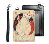 HJCYXJLK Credit Holder Slim Wallet, PU Leather RFID Blocking, Women & Men Front Pocket Small Card Holder, Credit Card Wallet with Wristlet, Convenient Travel Business-27, Yin-Yang Koi Line Art, Modern