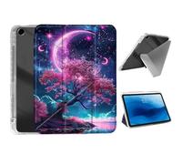 HJCYXJLK for iPad 9th/ 8th/ 7th Generation 10.2" Case,Foldable Y-Fold Cover with Pencil Slot,Multi-Angle Stand,Auto Sleep/Wake Protective Case,Pink Tree Crescent Moon
