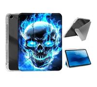 HJCYXJLK for iPad 9th/ 8th/ 7th Generation 10.2" Case,Foldable Y-Fold Cover with Pencil Slot,Multi-Angle Stand,Auto Sleep/Wake Protective Case,Blue Flame Skull