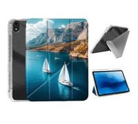 HJCYXJLK for iPad Air 11 2024/2025 Case,Foldable Y-Fold Cover with Pencil Slot,Multi-Angle Stand,Auto Sleep/Wake Protective Case for iPad Air 11 2024/2025,Sailboats in Coastal Cliffs
