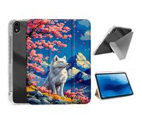 HJCYXJLK for iPad mini 7 A17 Pro 2024/iPad Mini 6 2021 Case,Foldable Y-Fold Cover with Pencil Slot,Multi-Angle Stand,Auto Sleep/Wake Protective Case,White Wolf Cherry Mountain