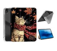 HJCYXJLK for iPad mini 7 A17 Pro 2024/iPad Mini 6 2021 Case,Foldable Y-Fold Cover with Pencil Slot,Multi-Angle Stand,Auto Sleep/Wake Protective Case,Maple Leaf Cute Cat
