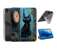 HJCYXJLK for iPad mini 7 A17 Pro 2024/iPad Mini 6 2021 Case,Foldable Y-Fold Cover with Pencil Slot,Multi-Angle Stand,Auto Sleep/Wake Protective Case,Clock Cat Black