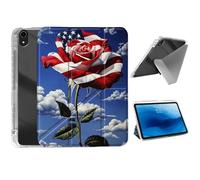 HJCYXJLK for iPad mini 7 A17 Pro 2024/iPad Mini 6 2021 Case,Foldable Y-Fold Cover with Pencil Slot,Multi-Angle Stand,Auto Sleep/Wake Protective Case,American Flag Rose