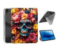 HJCYXJLK for iPad mini 7 A17 Pro 2024/iPad Mini 6 2021 Case,Foldable Y-Fold Cover with Pencil Slot,Multi-Angle Stand,Auto Sleep/Wake Protective Case,Floral Sugar Skull Art