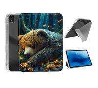 HJCYXJLK for iPad mini 7 A17 Pro 2024/iPad Mini 6 2021 Case,Foldable Y-Fold Cover with Pencil Slot,Multi-Angle Stand,Auto Sleep/Wake Protective Case,Sleeping Bear in Fireflies