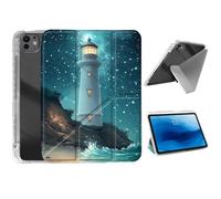 HJCYXJLK for iPad Pro 11 2024 Case,Foldable Y-Fold Cover with Pencil Slot,Multi-Angle Stand,Auto Sleep/Wake Protective Case for iPad Pro 11 2024,Starry Lighthouse Beach