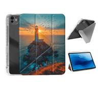 HJCYXJLK for iPad Pro 11 2024 Case,Foldable Y-Fold Cover with Pencil Slot,Multi-Angle Stand,Auto Sleep/Wake Protective Case for iPad Pro 11 2024,Sunset Lighthouse & Seagulls