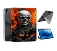 HJCYXJLK for iPad Pro 11 2024 Case,Foldable Y-Fold Cover with Pencil Slot,Multi-Angle Stand,Auto Sleep/Wake Protective Case for iPad Pro 11 2024,Skull Flame Wings