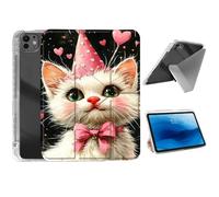 HJCYXJLK for iPad Pro 11 2024 Case,Foldable Y-Fold Cover with Pencil Slot,Multi-Angle Stand,Auto Sleep/Wake Protective Case for iPad Pro 11 2024,Party Cat with Hearts