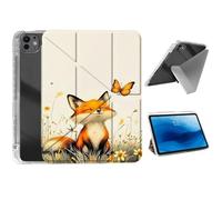 HJCYXJLK for iPad Pro 11 2024 Case,Foldable Y-Fold Cover with Pencil Slot,Multi-Angle Stand,Auto Sleep/Wake Protective Case for iPad Pro 11 2024,Cute Flower Bed Fox
