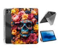 HJCYXJLK for iPad Pro 13 2024 Case,Foldable Y-Fold Cover with Pencil Slot,Multi-Angle Stand,Auto Sleep/Wake Protective Case for iPad Pro 13 2024,Floral Sugar Skull Art
