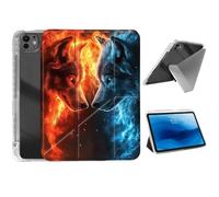 HJCYXJLK for iPad Pro 13 2024 Case,Foldable Y-Fold Cover with Pencil Slot,Multi-Angle Stand,Auto Sleep/Wake Protective Case for iPad Pro 13 2024,Red and Blue Flame Wolf